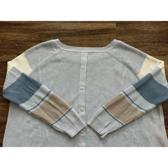 MERSEA Camden Striped Sweater Sky Blue/White Button Back Striped Sleeve ONE SIZE - Picture 10 of 10